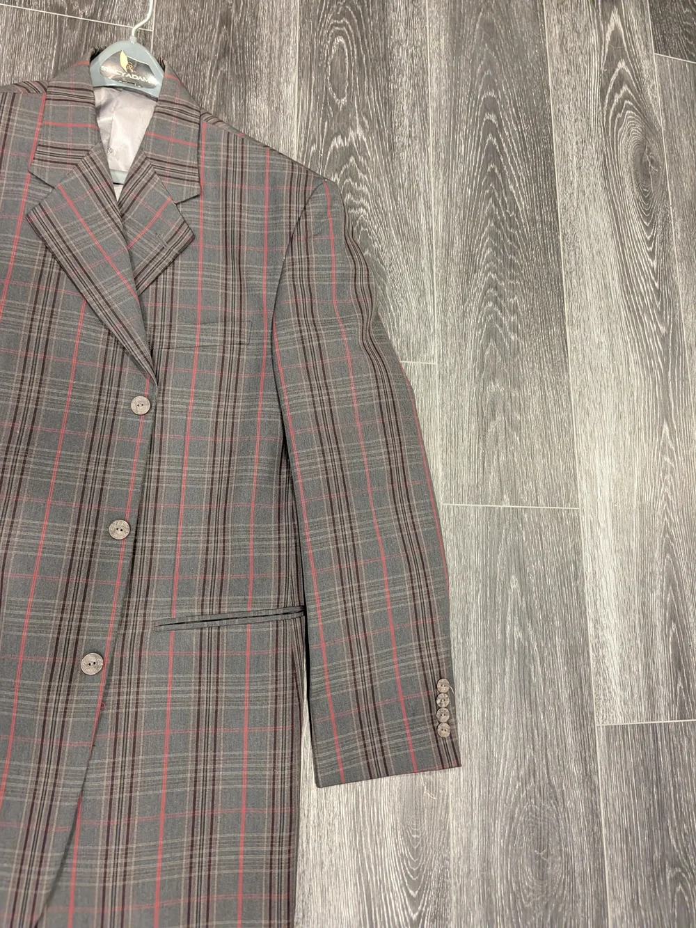 Stacy Adams Charcoal Plaid Blazer with Red Windowpane